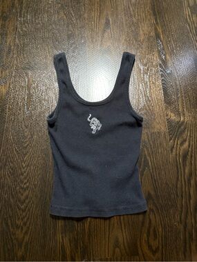 Hollister Black Ribbed Tank Top with Embroidered Tiger